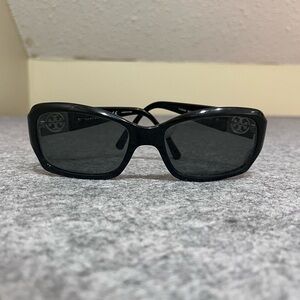 Tory Burch Black Gloss Rectangular Logo Prescription Sunglasses